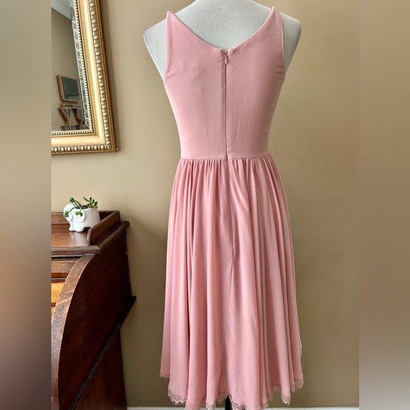 Dress the Population Alicia Dress Blush Pink Chiffon Midi Twirl V-Neck Size S - Picture 7 of 13